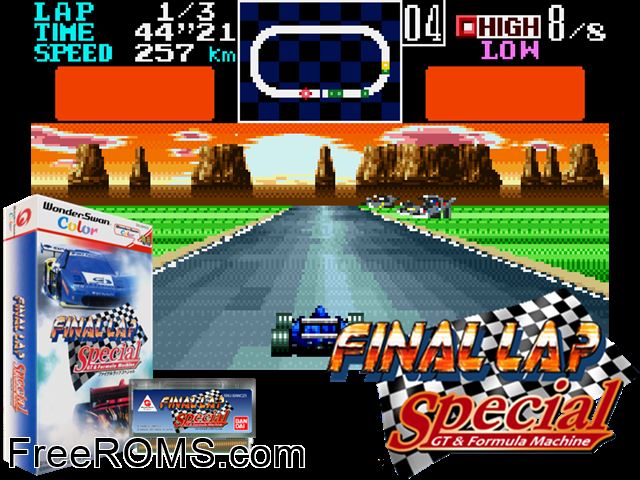 Final Lap Special (J) [!] Wonderswan game showing 3D box cover and gameplay screenshot